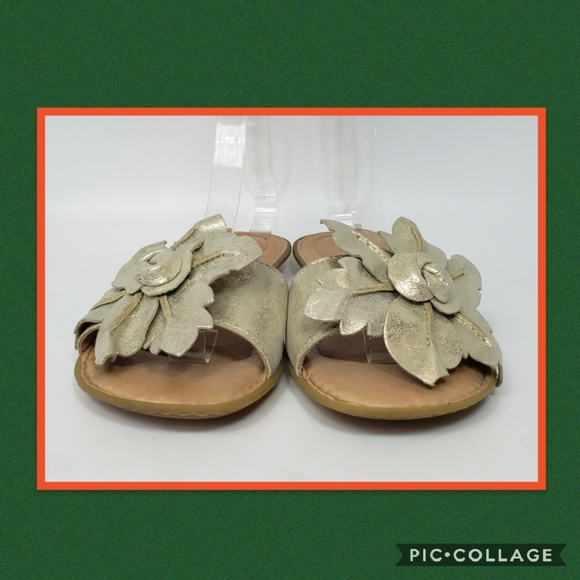 Born Metallic Gold Leather Slide Sandals Size 6 - Picture 2 of 5